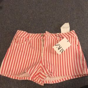 Zara pink striped girls denim shorts NWT13-14/XS W